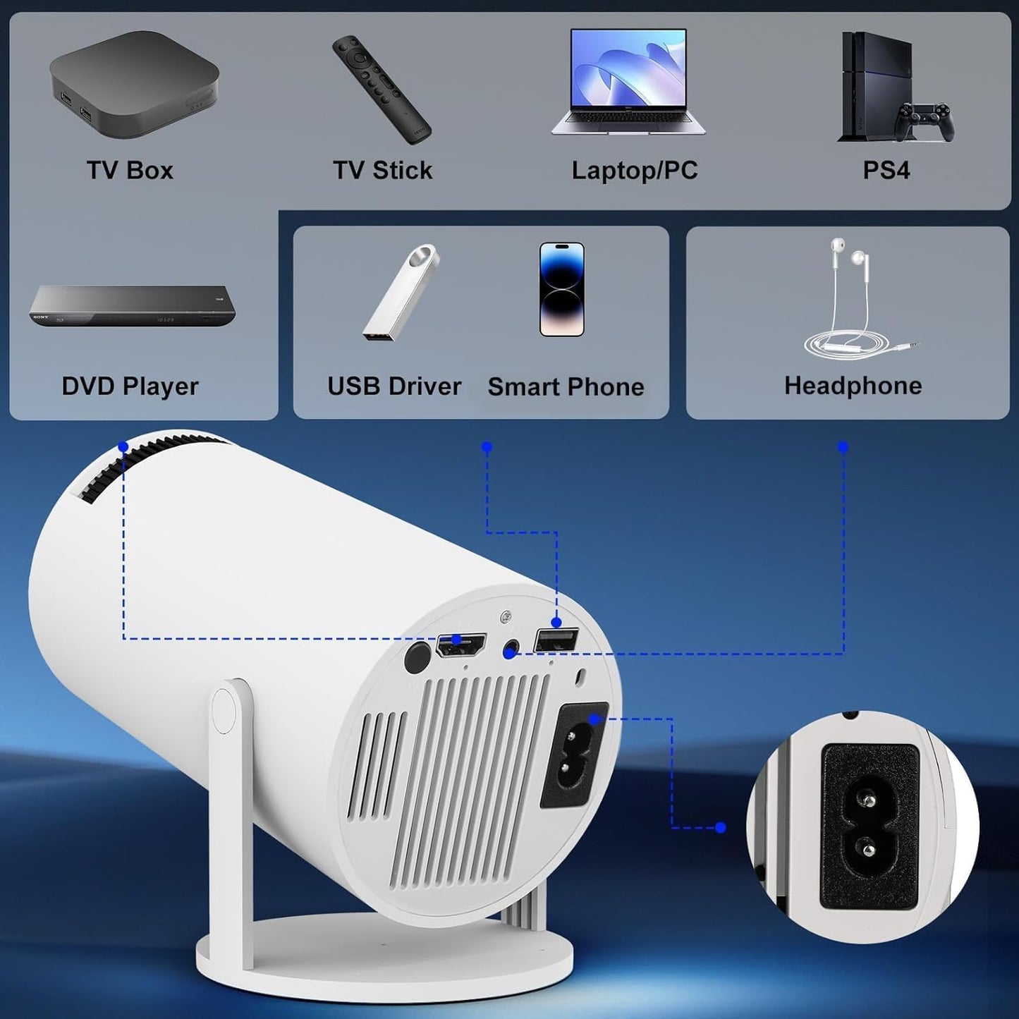 π½οΈ Smart 4K Mini Projector β π‘ WiFi, π§ BT 5.0, π€ Android 11, π 180Β° Rotate