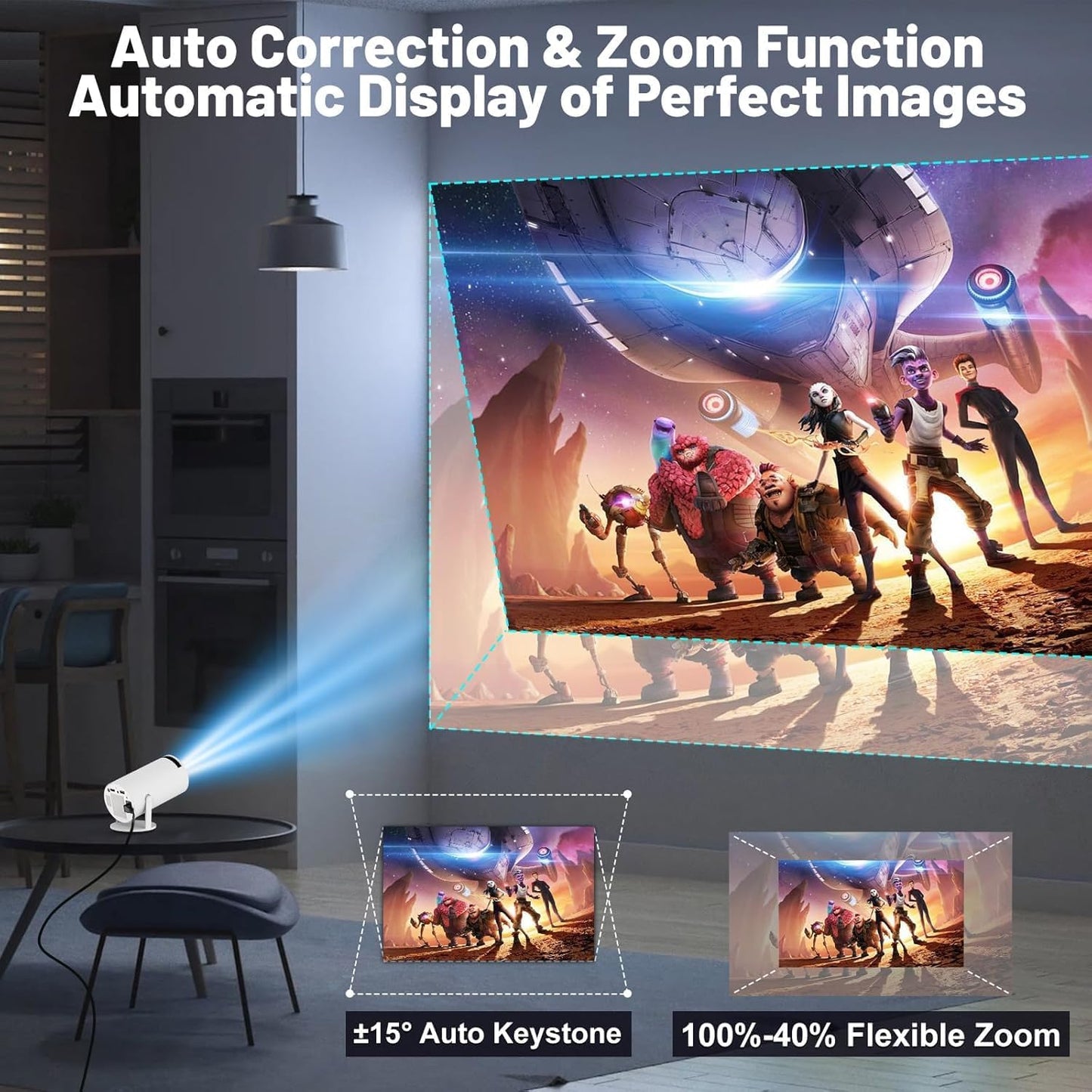 📽️ Smart 4K Mini Projector – 📡 WiFi, 🎧 BT 5.0, 🤖 Android 11, 🔄 180° Rotate